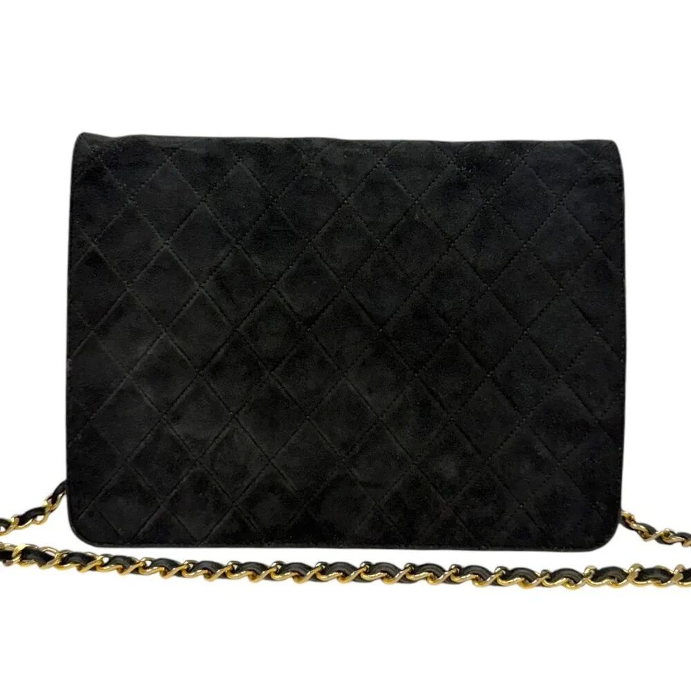 CHANEL Black Suede Classic Single Flap Chain Bag
